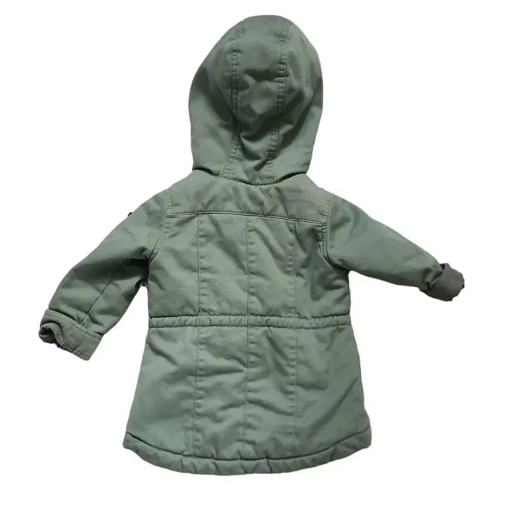 The Children's Place Girls Size 2T Green Pink Faux Fur Lined Unicorn Patch Coat